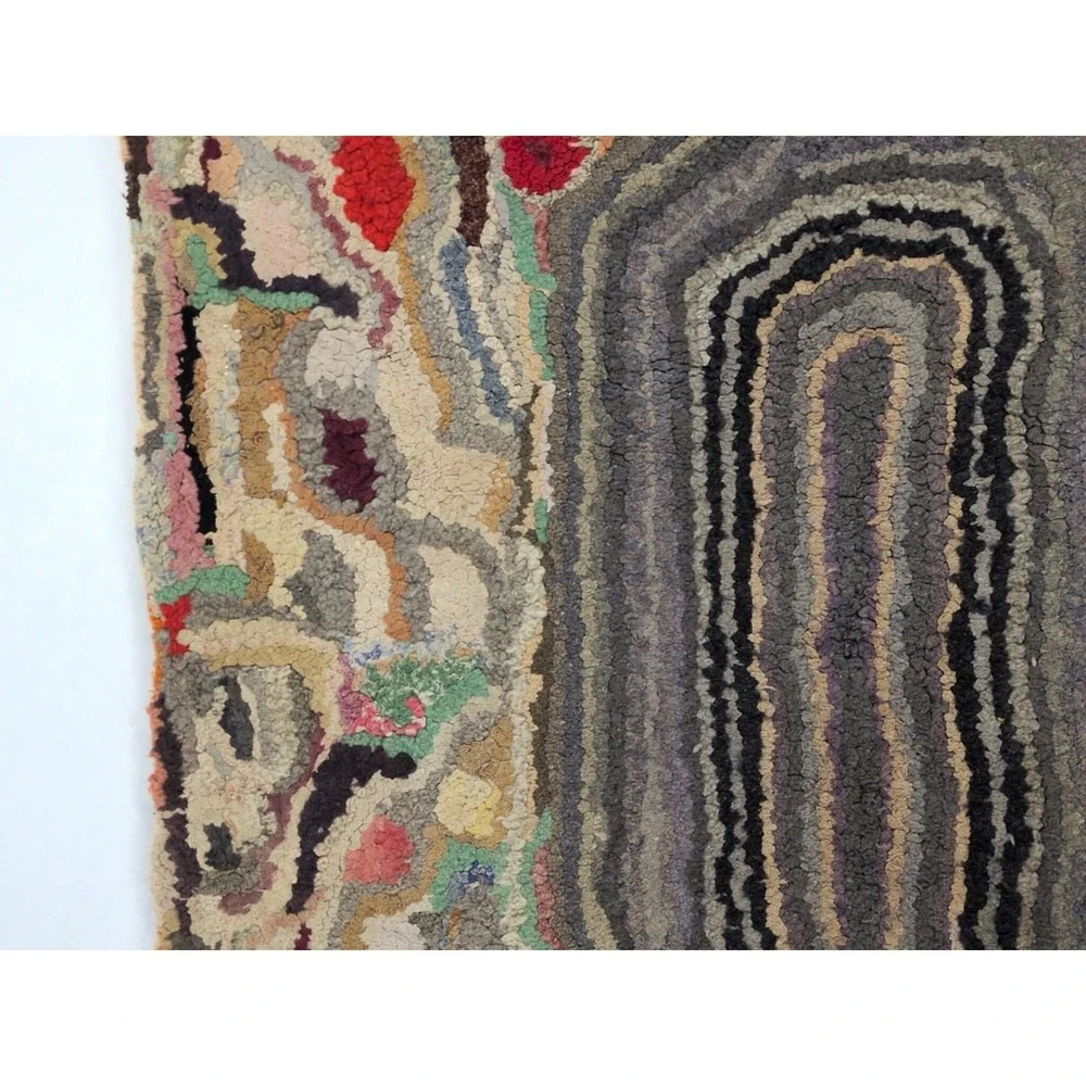 VTG Antique Hand Hooked Rug Wool Crazy Unique Folk Art Handmade Hit Or Miss
